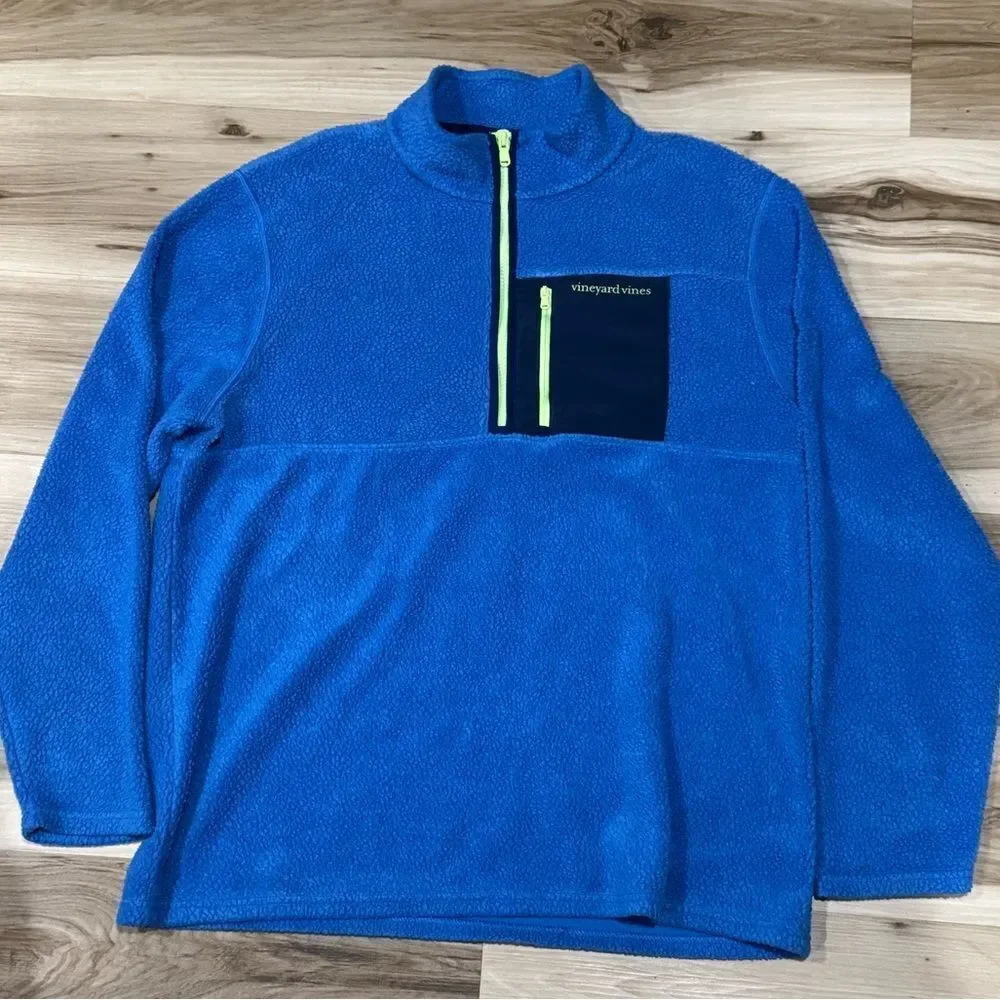 Vineyard Vines Blue Green Sherpa Pullover Sweatshirt Men’s XL